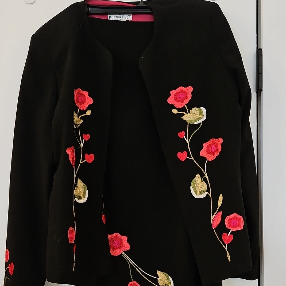 Russell Kemp Black Jacket with Red Floral Embroidery